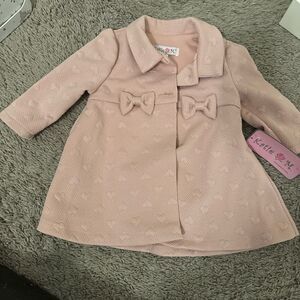 Katie M Pink baby girl 3-6 month Coat with Bow and heart Accents NEW